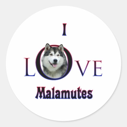 Alaskan Malamute Ik Liefde Ronde Sticker (Voorkant)