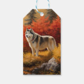 Alaskan Malamute in de herfst laat Herfst geïnspir Cadeaulabel (Achterkant)