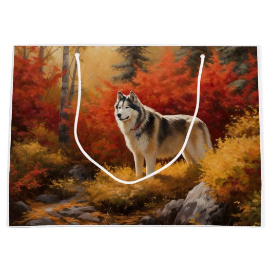 Alaskan Malamute in de herfst laat Herfst geïnspir Groot Cadeauzakje (Voorkant)
