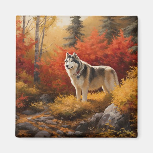 Alaskan Malamute in de herfst laat Herfst geïnspir Magneet (Voorkant)