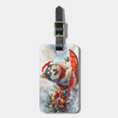 Alaskan Malamute in Sledge Laat het Sneeuw Kerstmi Bagagelabel (Voorkant verticaal)