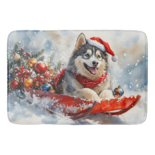 Alaskan Malamute in slee Let it Snow Kerstmis Badmat