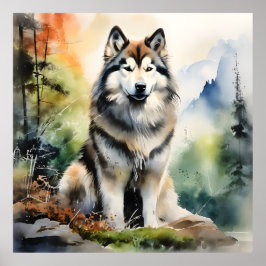 Alaskan Malamute Ink Portrait Poster
