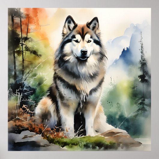 Alaskan Malamute Ink Portrait Poster (Voorkant)