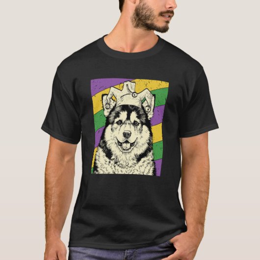 Alaskan Malamute Jester Mardi Gras Dog Mom or Dad T-shirt (Voorkant)