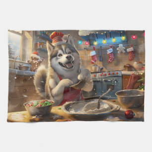 Alaskan Malamute Kerstbak: Festieve Kerstmis Theedoek