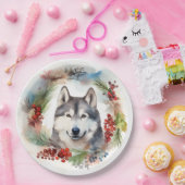 Alaskan Malamute Kerstkrans feestelijke pup Papieren Bordje (Feest)