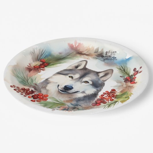 Alaskan Malamute Kerstkrans feestelijke pup Papieren Bordje (Gekanteld)