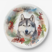 Alaskan Malamute Kerstkrans feestelijke pup Papieren Bordje (Voorkant)