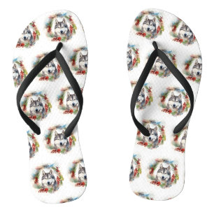 Alaskan Malamute Kerstkrans feestelijke pup Teenslippers