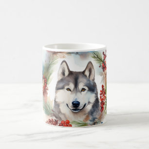 Alaskan Malamute Kerstkrans Festieve Pup Koffiemok