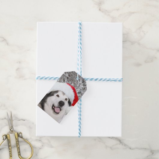 Alaskan Malamute Kerstmis Cadeaulabel (Met Touw)