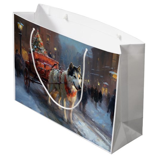Alaskan Malamute Kerstmis Feestelijk Seizoen Groot Cadeauzakje (Achterkant Gekanteld)