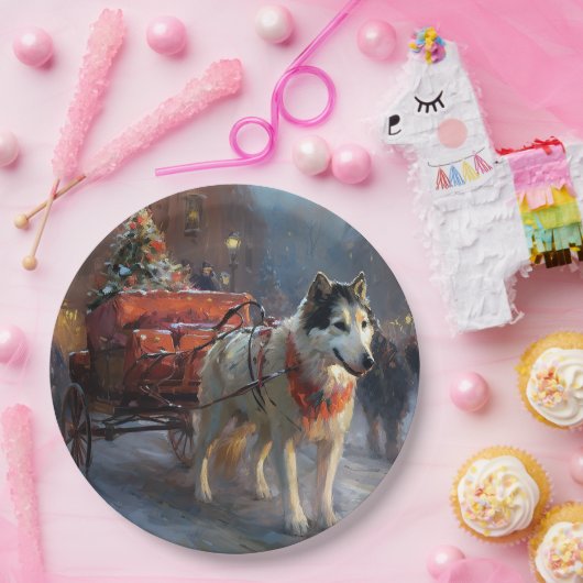Alaskan Malamute Kerstmis Feestelijk Seizoen Papieren Bordje (Feest)