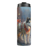 Alaskan Malamute Kerstmis Feestelijk Seizoen Thermosbeker (Voorkant)