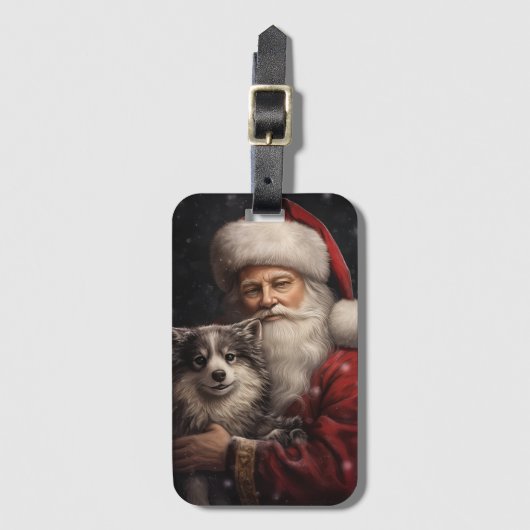 Alaskan Malamute met Kerstman Kerstmis Bagagelabel (Voorkant (verticaal))