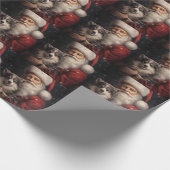 Alaskan Malamute met Kerstman Kerstmis Cadeaupapier (Hoek)