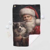 Alaskan Malamute met Kerstman Kerstmis Golfhanddoek (Insitu)