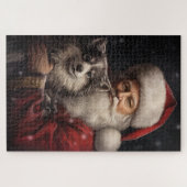Alaskan Malamute met Kerstman Kerstmis Legpuzzel (Horizontaal)