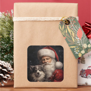 Alaskan Malamute met Kerstman Kerstmis Vierkante Sticker