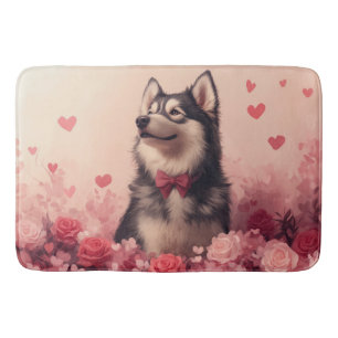 Alaskan Malamute met Rozen - Valentijnsdag Badmat