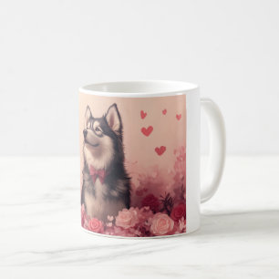 Alaskan Malamute met Rozen - Valentijnsdag Koffiemok
