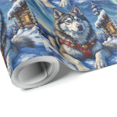 Alaskan Malamute North Pole Winter Christmas Cadeaupapier (Rol Hoek)