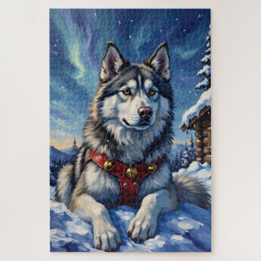 Alaskan Malamute North Pole Winter Christmas Legpuzzel (Verticaal)