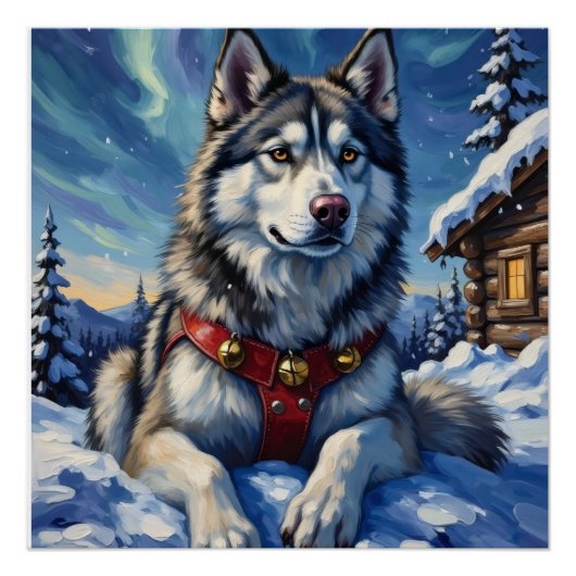Alaskan Malamute North Pole Winter Christmas Perfect Poster (Voorkant)