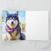 Alaskan Malamute op Beach, zomercadeau Kaart (Binnen)