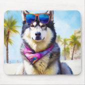 Alaskan Malamute op Beach, zomercadeau Muismat (Voorkant)