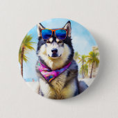 Alaskan Malamute op Beach, zomercadeau Ronde Button 5,7 Cm (Voorkant)