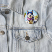 Alaskan Malamute op Beach, zomercadeau Ronde Button 5,7 Cm (In situ)