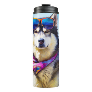 Alaskan Malamute op Beach, zomercadeau Thermosbeker