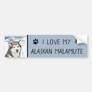 Alaskan Malamute Painting - Cute Original Dog Art Bumpersticker