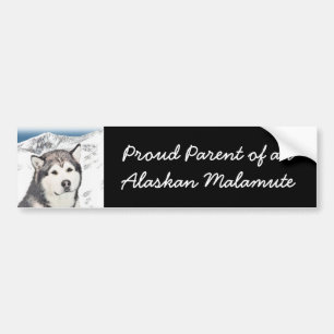 Alaskan Malamute Painting - Cute Original Dog Art Bumpersticker