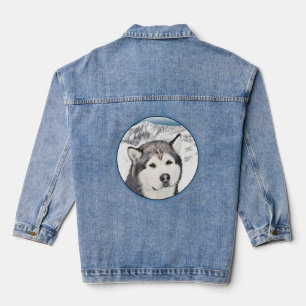 Alaskan Malamute Painting - Cute Original Dog Art Denim Jacket