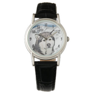 Alaskan Malamute Painting - Cute Original Dog Art Horloge
