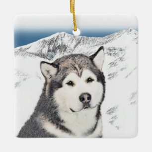 Alaskan Malamute Painting - Cute Original Dog Art Keramisch Ornament