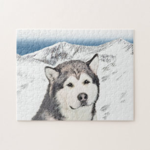 Alaskan Malamute Painting - Cute Original Dog Art Legpuzzel