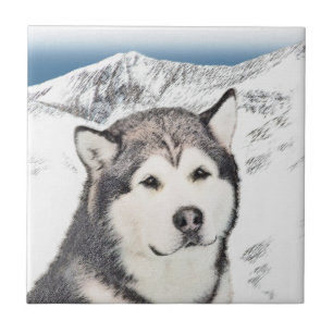 Alaskan Malamute Painting - Cute Original Dog Art Tegeltje