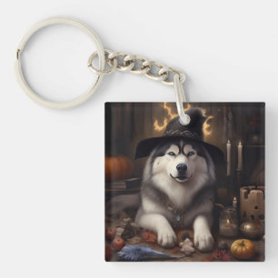 Alaskan Malamute Pompoenen Halloween Griezelen Sleutelhanger