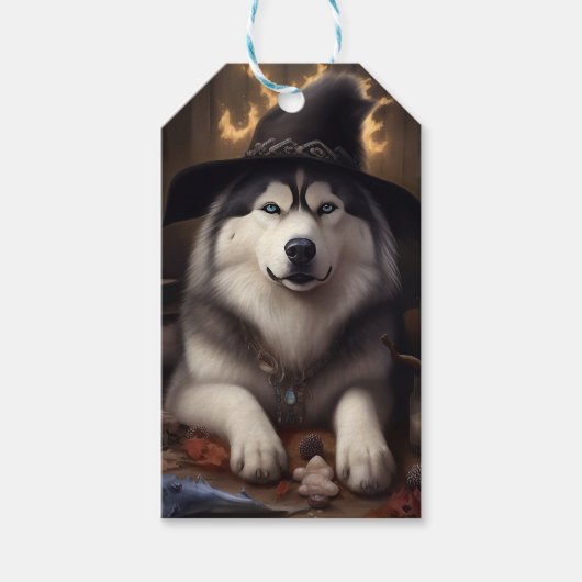 Alaskan Malamute Pumpkins Halloween Scary Cadeaulabel (Voorkant)