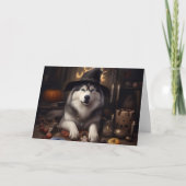 Alaskan Malamute Pumpkins Halloween Scary Kaart (Voorkant)