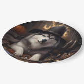 Alaskan Malamute Pumpkins Halloween Scary Papieren Bordje (Gekanteld)