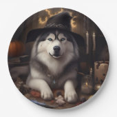 Alaskan Malamute Pumpkins Halloween Scary Papieren Bordje (Voorkant)