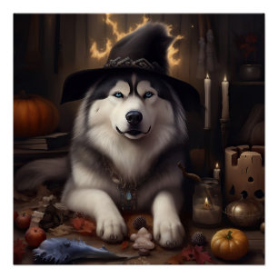 Alaskan Malamute Pumpkins Halloween Scary Perfect Poster