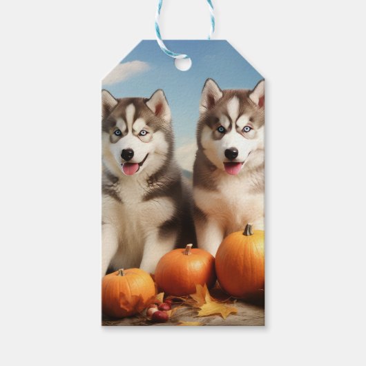 Alaskan Malamute Puppy Herfst Delight Pompoen Cadeaulabel (Voorkant)