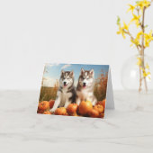 Alaskan Malamute Puppy Herfstpracht Pompoen Kaart (Gele Bloem)