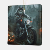 Alaskan Malamute Riding Motorcycle Halloween Eng Keramisch Ornament (Links)